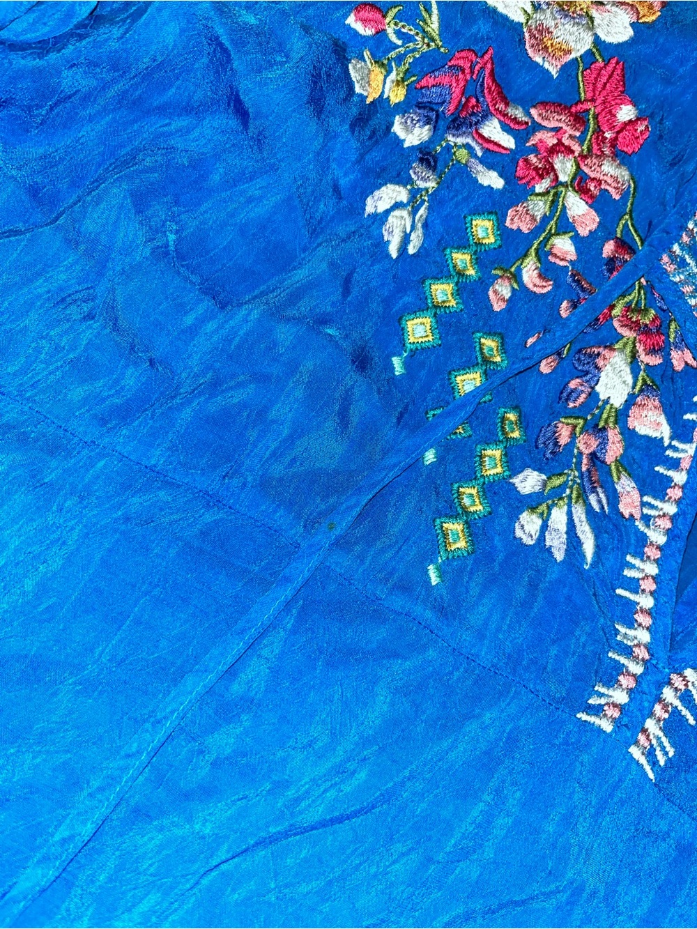 Johnny Was Vanessa Tunic Blouse Blue Embroidered Cupra Floral Boho Tunic - Picture 3 of 3